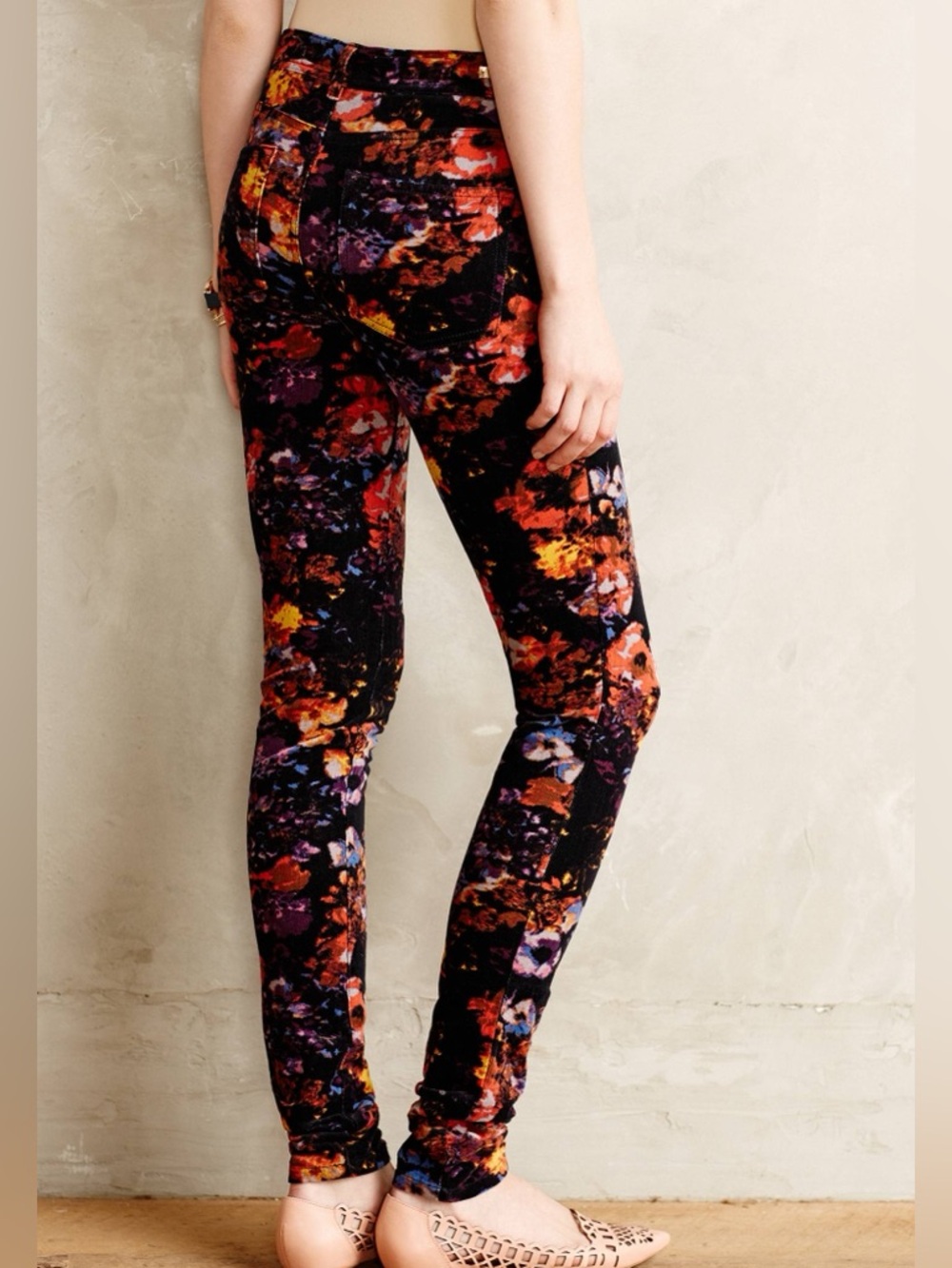 Pilcro and the letter press SERIF cord  black multi abstract floral pattern 29